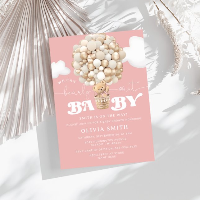 Convites Bear Balões Rapariga Chá de fraldas de Espera (Criador carregado)