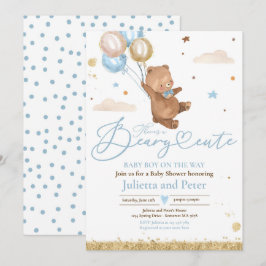 Convites Bear Bear Cute Baby Boy Blue Chá de fraldas