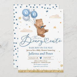 Convites Bear Bear Cute Baby Boy Blue Chá de fraldas