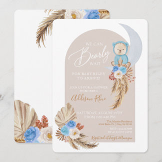 Convites Bear Boho Azul Floral Chá