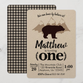 Convites Bear Boy Primeiro Aniversário Lumberjack Kraft