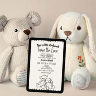 Convites Bear & Bunny Stuffies Twin Baby Shower