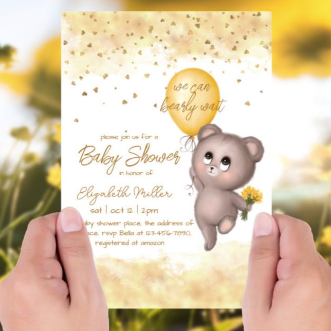 Convites Bear Cub Amarelo Balão Sexo Chá de fraldas Neutro (Criador carregado)