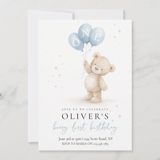 Convites Bear First Birthday Invitation (Frente)