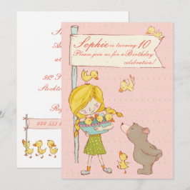 Convites Bear Girl Ducklings Crianças Aniversário