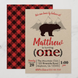 Convites Bear Lumberjack Boy Primeiro Aniversário