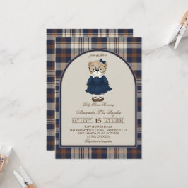 Convites Bear Luxury Plaid Girl Baby Shower