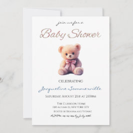 Convites Bear Pink Bow Baby Shower It's a Girl