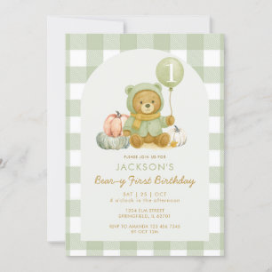 Convites Bear Pumpkin Sage Green Beary Primeiro Aniversário