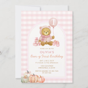 Convites Bear Pumpkin Suave Beary Rosa Primeiro Aniversário