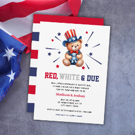 Convites Bear Red White due Boy Chá de fraldas 4 De Julho