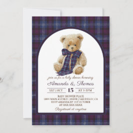 Convites Bear Tartan Gender Neutral Baby Shower