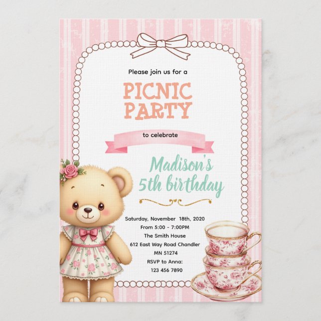 Convites Bear tea party invitation (Frente)