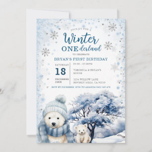 Convites Bear Winter Onederland Artic Animal Birday