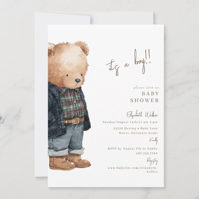 Convites Bear-y Cute Teddy Bear It's a Boy Baby Shower (Frente)