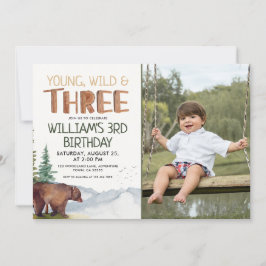 Convites Bear Young Wild e Três Meninos aniversário de 3 an