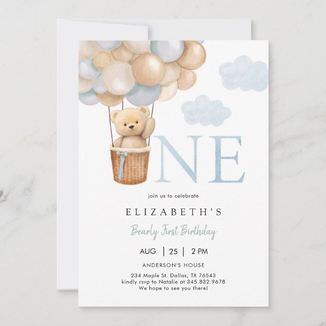 Convites Bearly First Teddy Bear 1st Birthday Invitation (Frente)