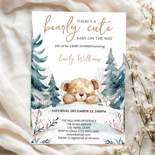 Convites Bearly Wait Baby Shower Invitation | Woodland Bear (Criador carregado)