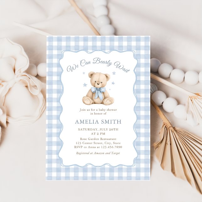 Convites Bearly Wait Blue Teddy Bear Baby Shower (Criador carregado)