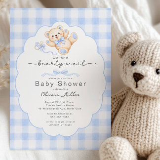 Convites Bearly Wait Blue Teddy Bear Baby Shower Invite