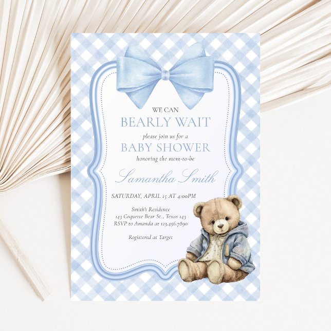Convites Bearly Wait Elegant Bear Baby Shower (Blue Bear Baby Shower Invitation)