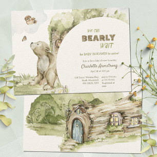 Convites Bearly Wait Floresta Sage Verde Chás de Bebê