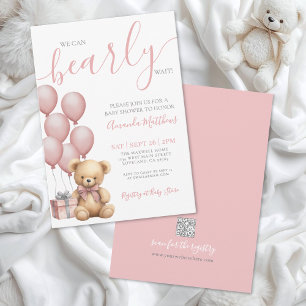 Convites Bearly Wait Girl Urso Rosa Chá de Bebê