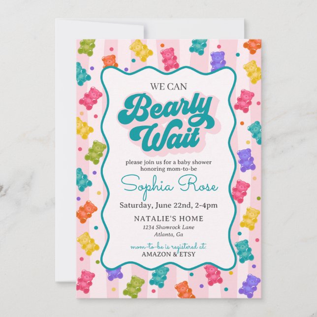 Convites Bearly Wait Gummy Bear Baby Shower Invitation (Frente)