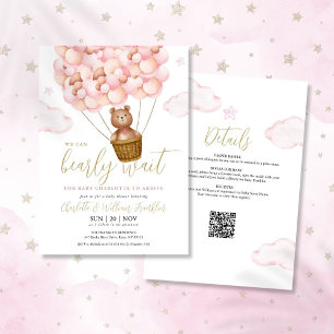 Convites Bearly Wait Menina Rosa Tudo em Um Chá de Bebê
