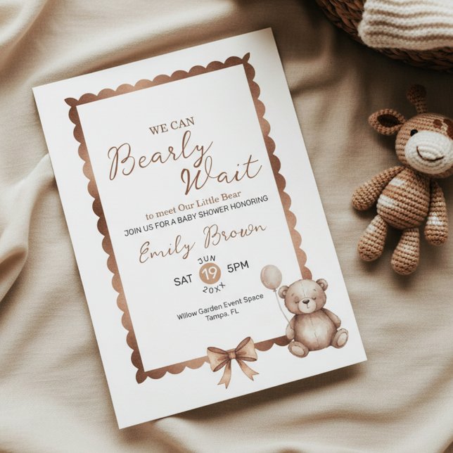 Convites Bearly Wait Neutral Teddy Baby Shower Invitation (Teddy Bear Baby Shower)