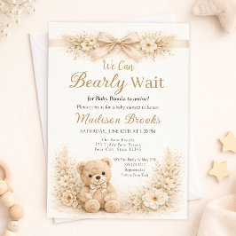 Convites Bearly Wait Neutral Teddy Bear Baby Shower Boho