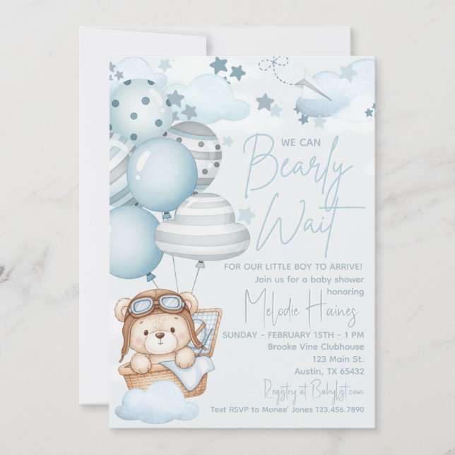 Convites Bearly Wait Teddy Bear Baby Shower (Frente)