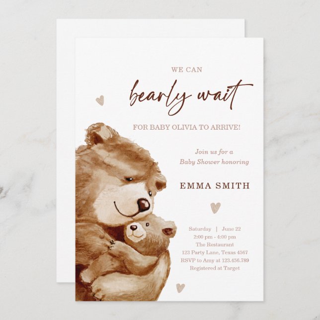 Convites Bearly Wait Teddy Bear Boho Neutral Baby Shower (Frente/Verso)