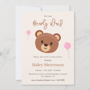 Convites Bearly Wait Teddy Bear Marrom Rosa Festa de Bebê M