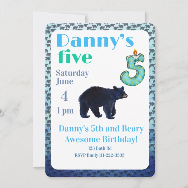 Convites Beary Awesome 5th Birthday Invitation (Frente)
