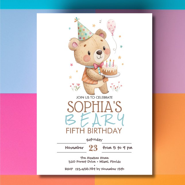 Convites Beary-birthday with tedy bear  (Criador carregado)