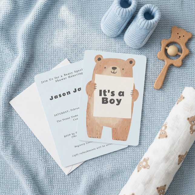Convites Beary Cute É um urso Chá de fraldas (Beary Cute It’s a Boy Baby Shower bear Invitation.)