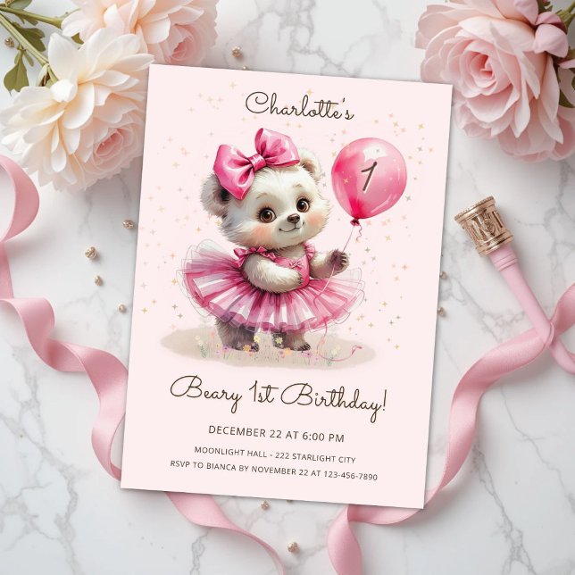 Convites Beary First Birthday Ballerina Bear (Criador carregado)