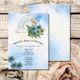 Convites Beary First Birthday Boy Rainbow Boho Bear