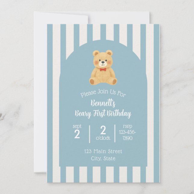 Convites Beary First Birthday Invitation (Frente)