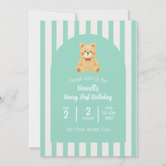Convites Beary First Birthday Invitation | Teal