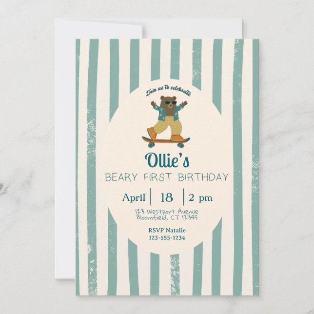 Convites Beary First Birthday Party Invitation (Frente)