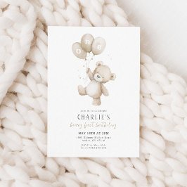 Convites Beary First Neutral Balloon Boy 1st Birthday Teddy