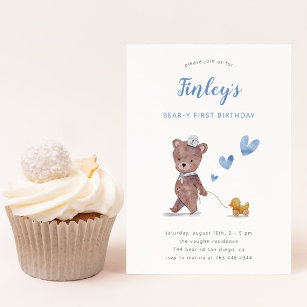 Convites Beary First Teddy Bear Boy parte de aniversário