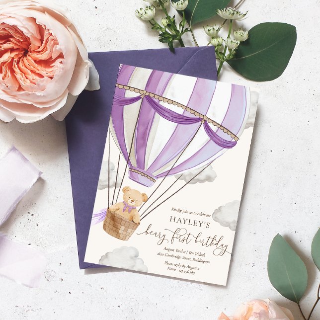 Convites Beary First Teddy Bear Hot Air Balloon Aniversário (Criador carregado)