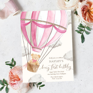 Convites Beary First Teddy Bear Hot Air Balloon Aniversário