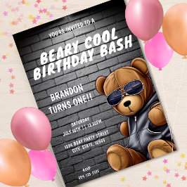 Convites Beary Hip Hop Teddy Bear Primeira Festa de anivers