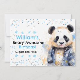 Convites Beary Incrível Boys Watercolor Panda Birthday