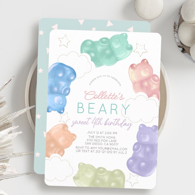 Convites Beary Pastel Gummy Bear Girl Aniversário (Criador carregado)