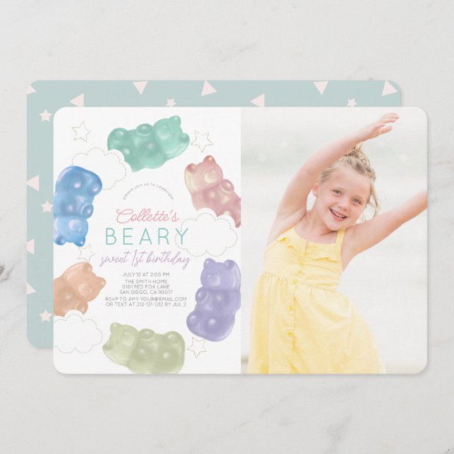 Convites Beary Sweet Gummy Bear Girl Foto Aniversário (Frente/Verso)